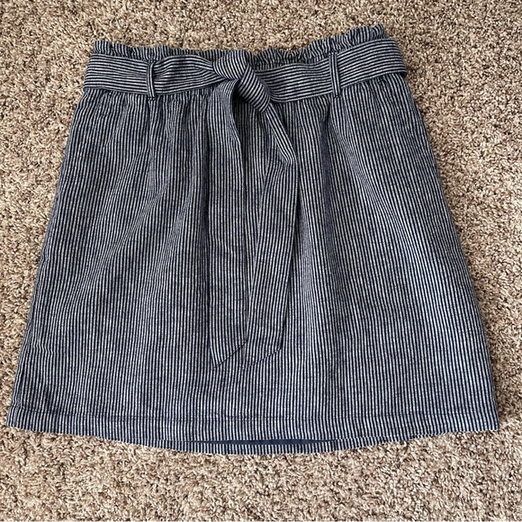 J Crew Linen-cotton paper-bag mini skirt Navy/White Striped Size Medium - Picture 8 of 11